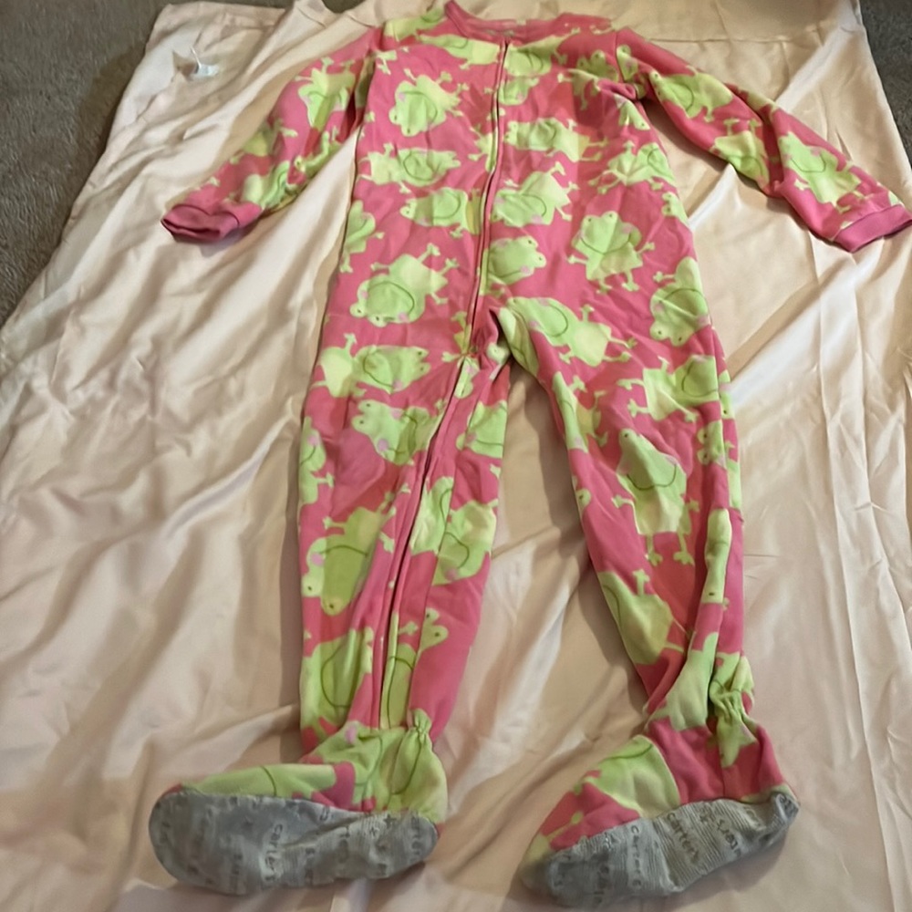 Carter’s footed PJs with frogs design all over